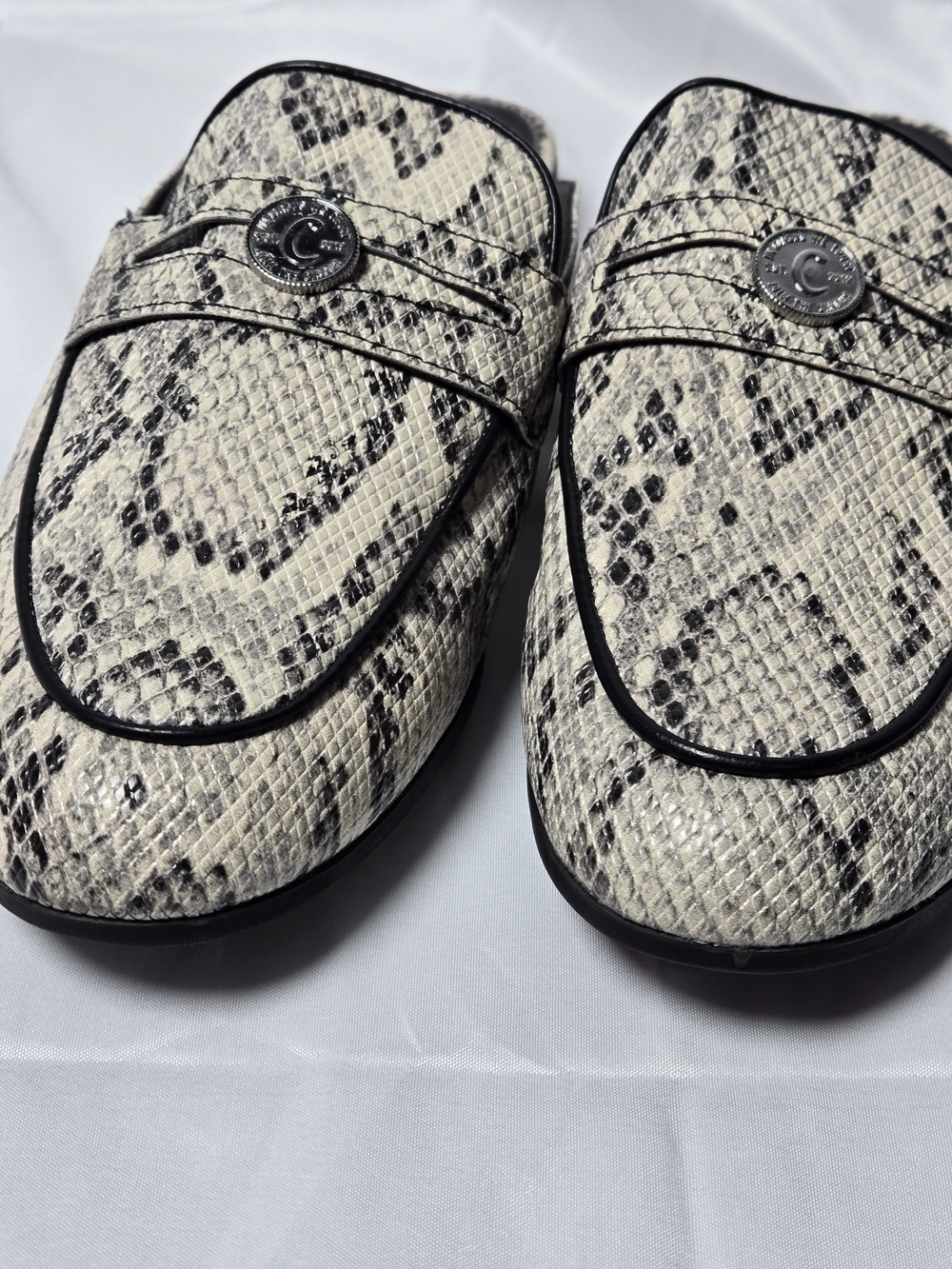 Circus by Sam Edelman Snake-Print Slip-On Mules in Beige and Black - Picture 6 of 7